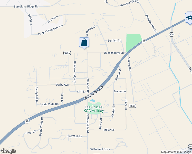 map of restaurants, bars, coffee shops, grocery stores, and more near 928 Weinrich Road in Las Cruces