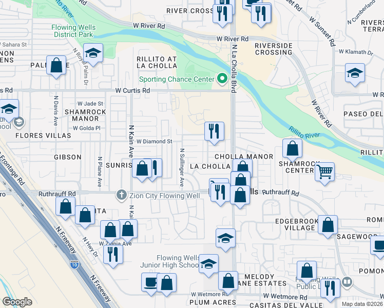 map of restaurants, bars, coffee shops, grocery stores, and more near 2221 West Cll Comodo in Tucson