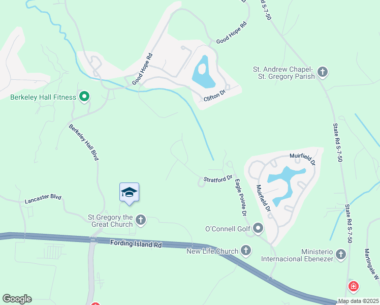 map of restaurants, bars, coffee shops, grocery stores, and more near 50 Stratford Drive in Bluffton
