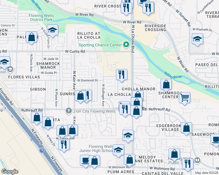 map of restaurants, bars, coffee shops, grocery stores, and more near 2221 West Cll Comodo in Tucson