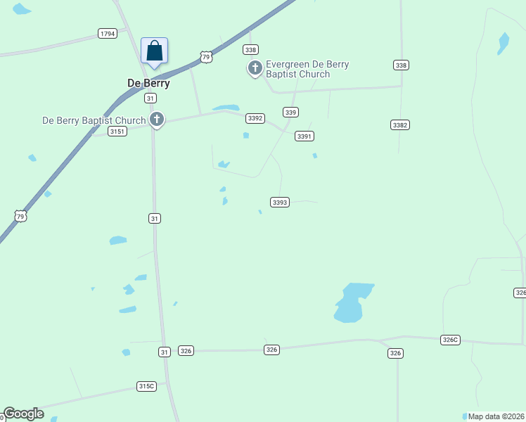 map of restaurants, bars, coffee shops, grocery stores, and more near 176 Co Road 3393 in De Berry