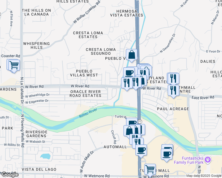 map of restaurants, bars, coffee shops, grocery stores, and more near 4968 North Plaza Amor in Tucson