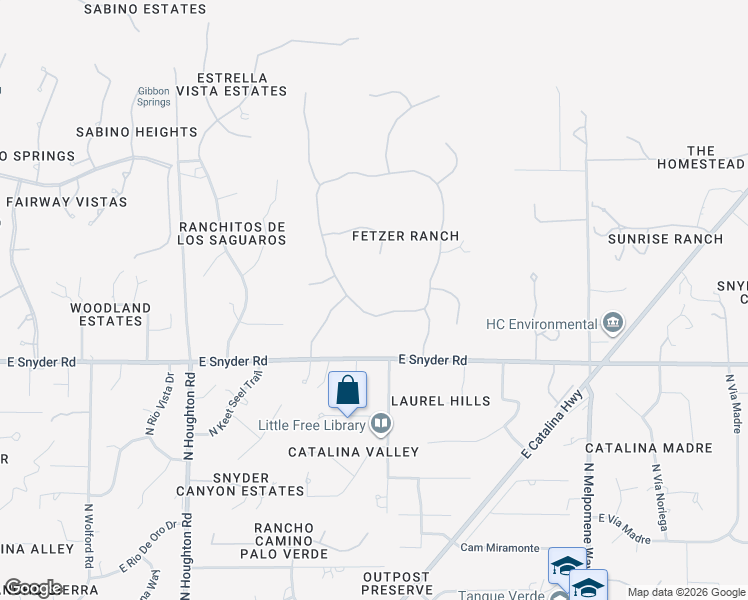 map of restaurants, bars, coffee shops, grocery stores, and more near 4875 North Windsong Canyon Drive in Tucson