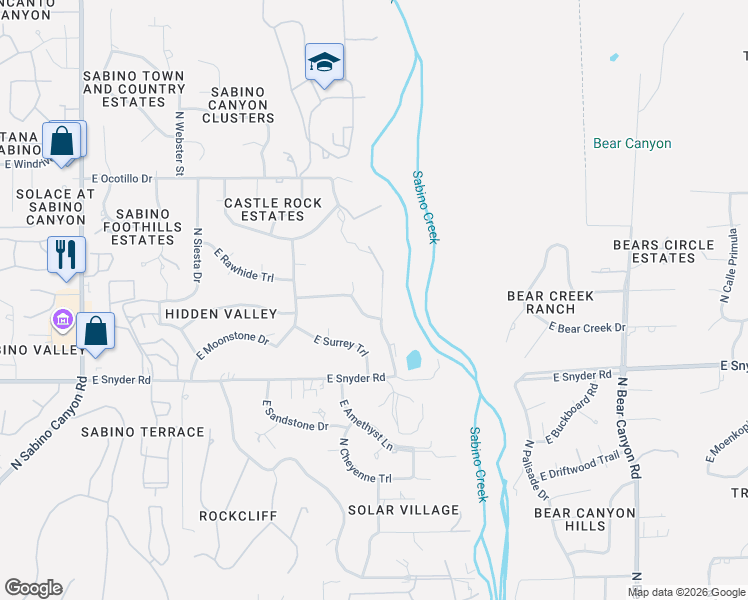map of restaurants, bars, coffee shops, grocery stores, and more near 4931 North Hidden Valley Road in Tucson