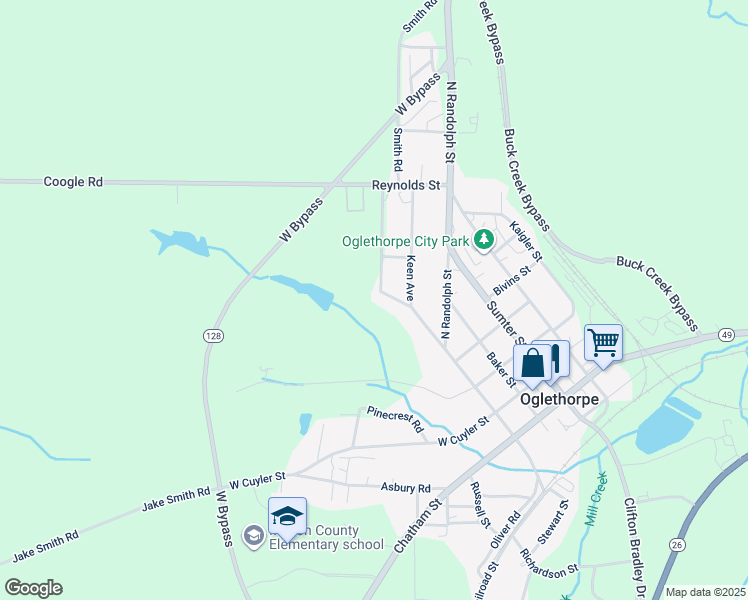 map of restaurants, bars, coffee shops, grocery stores, and more near 513 Gordon Street in Oglethorpe
