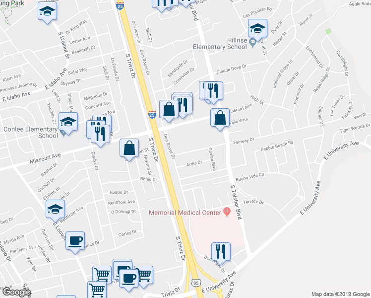 map of restaurants, bars, coffee shops, grocery stores, and more near 2650 Fairway Drive in Las Cruces