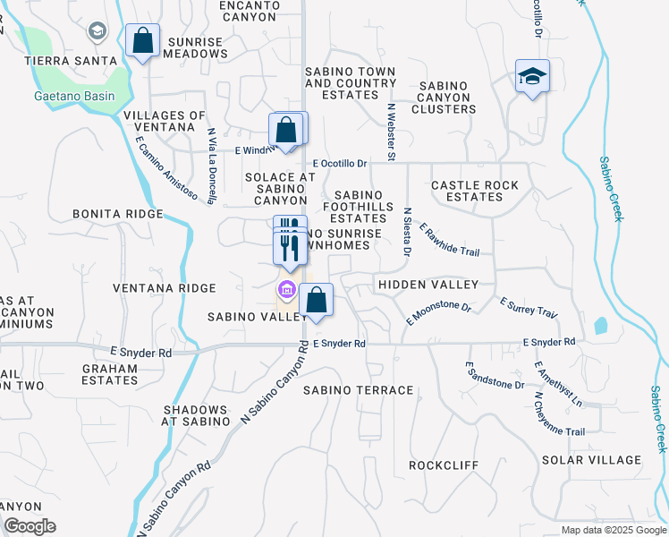 map of restaurants, bars, coffee shops, grocery stores, and more near 4997 North Valle Road in Tucson