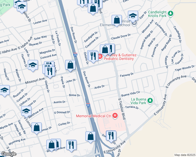 map of restaurants, bars, coffee shops, grocery stores, and more near 2650 Fairway Drive in Las Cruces