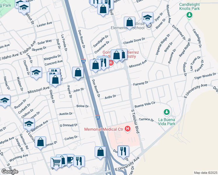 map of restaurants, bars, coffee shops, grocery stores, and more near 2650 Fairway Drive in Las Cruces
