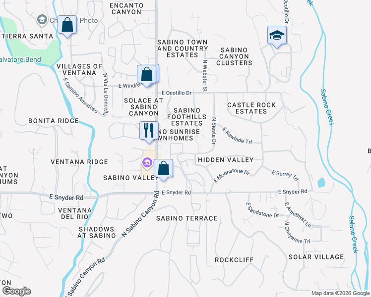 map of restaurants, bars, coffee shops, grocery stores, and more near 4978 North Valle Road in Tucson