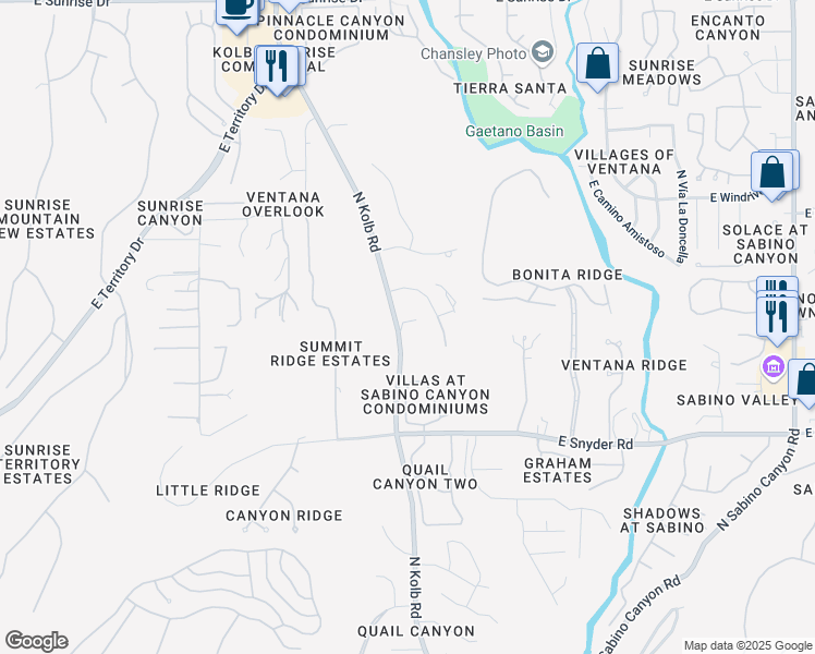 map of restaurants, bars, coffee shops, grocery stores, and more near 4990 North Kolb Road in Tucson