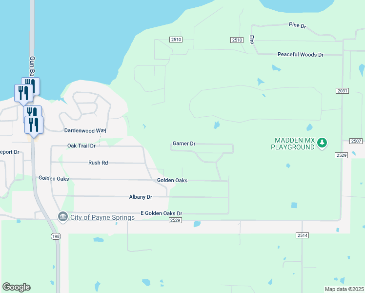 map of restaurants, bars, coffee shops, grocery stores, and more near 271 Garner Drive in Mabank
