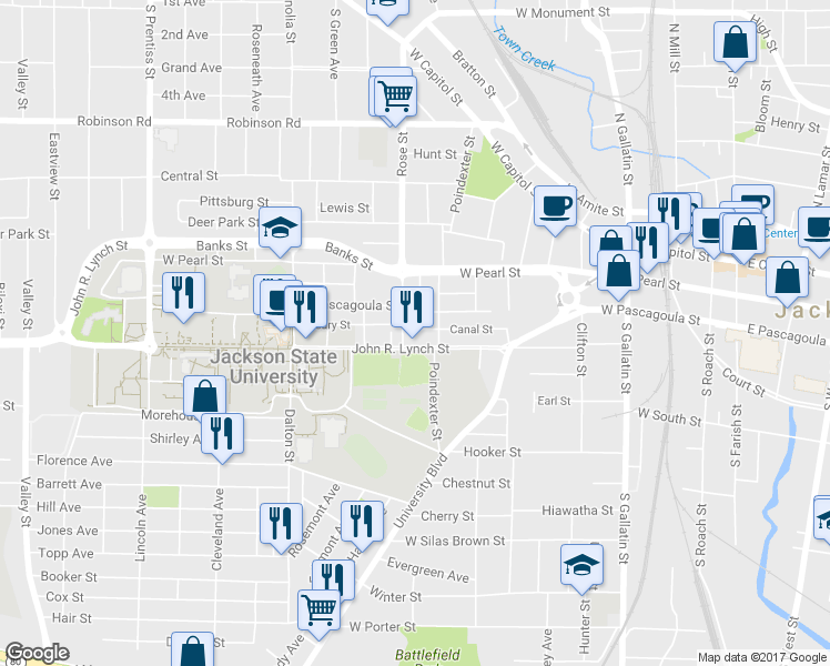 map of restaurants, bars, coffee shops, grocery stores, and more near 927 Canal St in Jackson