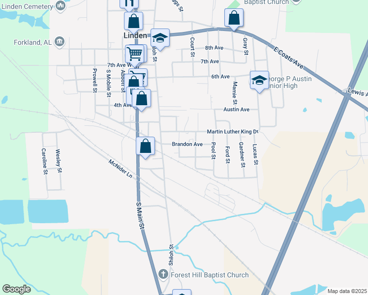 map of restaurants, bars, coffee shops, grocery stores, and more near 404 Brandon Avenue in Linden