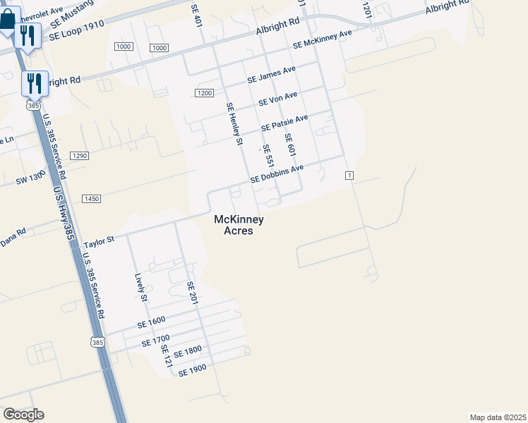 map of restaurants, bars, coffee shops, grocery stores, and more near 1581 Southeast 501 in Andrews
