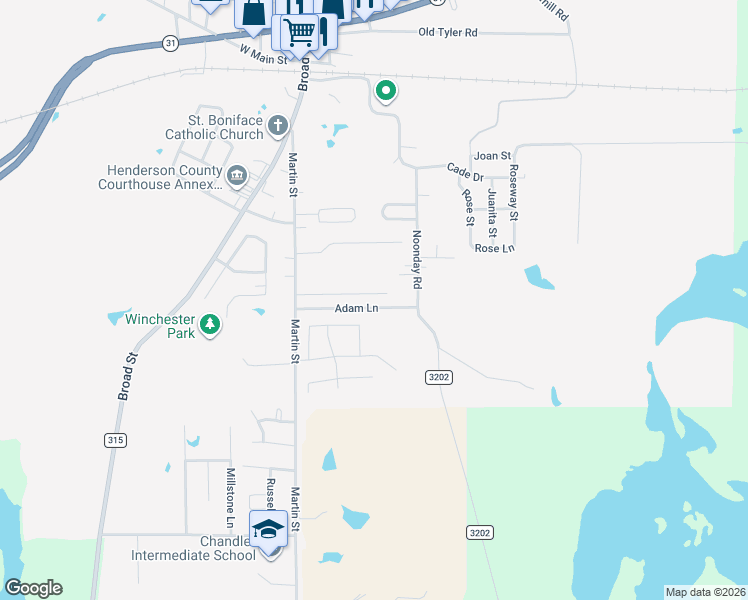 map of restaurants, bars, coffee shops, grocery stores, and more near 1002 Adam Lane in Chandler