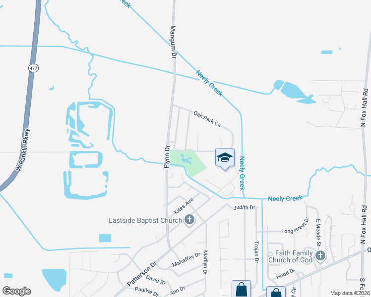 map of restaurants, bars, coffee shops, grocery stores, and more near 582 Oak Park Circle in Pearl