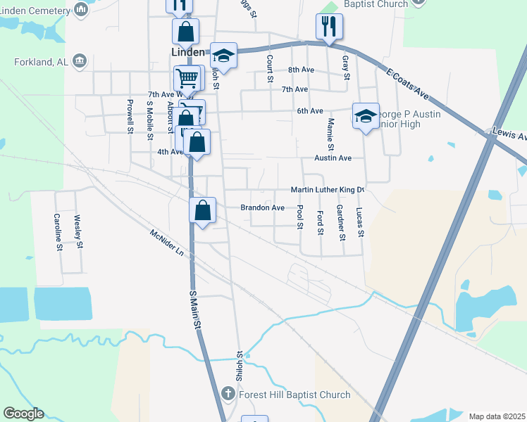 map of restaurants, bars, coffee shops, grocery stores, and more near 404 Brandon Avenue in Linden