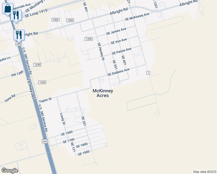 map of restaurants, bars, coffee shops, grocery stores, and more near 1581 Southeast 501 in Andrews