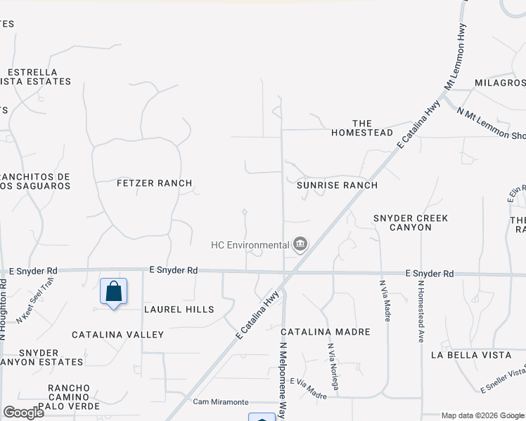 map of restaurants, bars, coffee shops, grocery stores, and more near 11015 East Snyder Road in Tucson