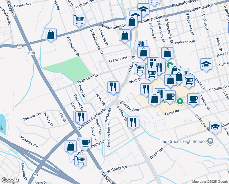 map of restaurants, bars, coffee shops, grocery stores, and more near in Las Cruces