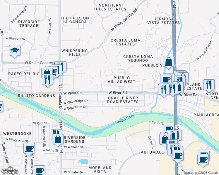 map of restaurants, bars, coffee shops, grocery stores, and more near 1065 West Sea Star Drive in Tucson