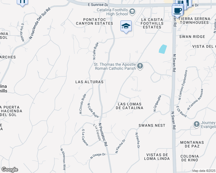map of restaurants, bars, coffee shops, grocery stores, and more near 4217 East Pontatoc Drive in Tucson