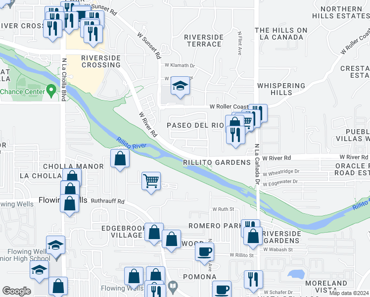 map of restaurants, bars, coffee shops, grocery stores, and more near 1659 West Homecoming Way in Tucson