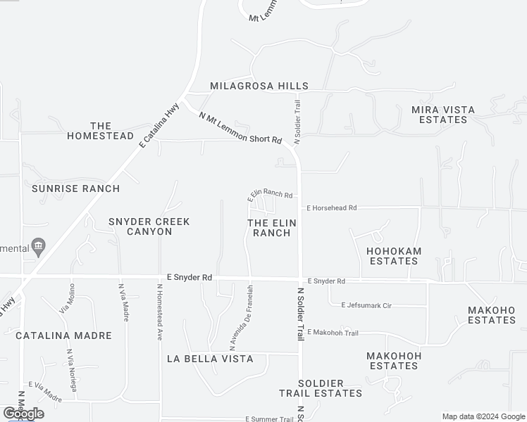 map of restaurants, bars, coffee shops, grocery stores, and more near 11800 East Elin Ranch Road in Tucson