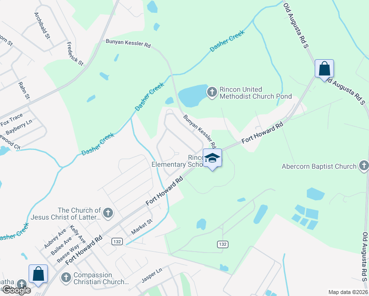 map of restaurants, bars, coffee shops, grocery stores, and more near 205 Sandy Springs Drive in Rincon