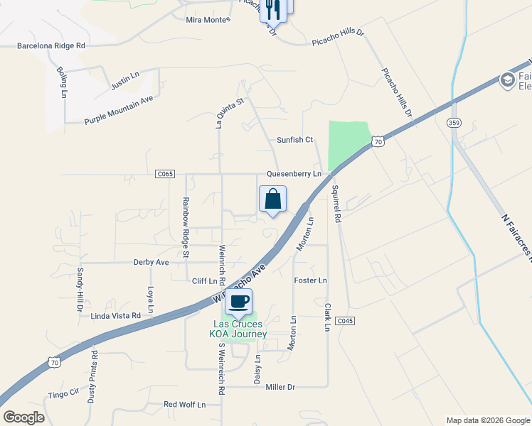 map of restaurants, bars, coffee shops, grocery stores, and more near 940 Townview Ln in Las Cruces