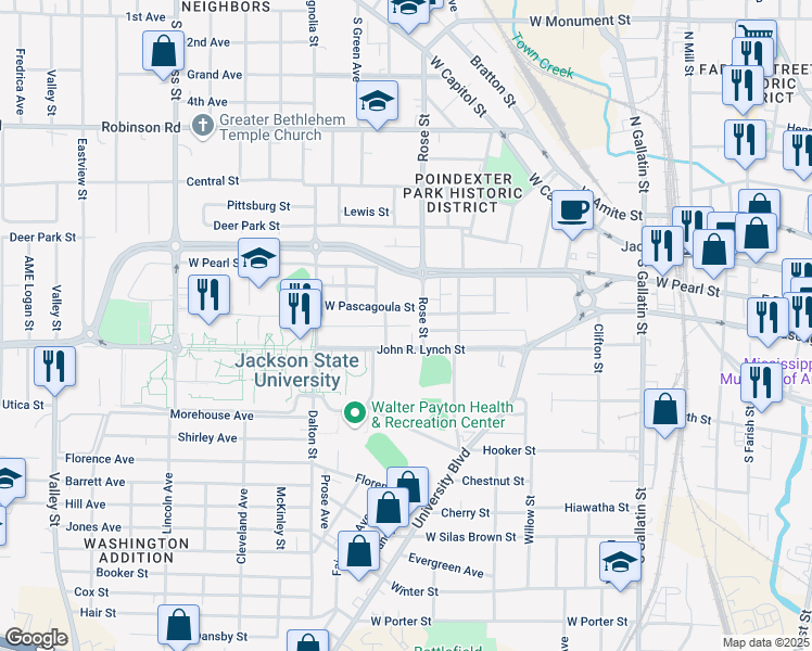 map of restaurants, bars, coffee shops, grocery stores, and more near 1018 Cleary Street in Jackson
