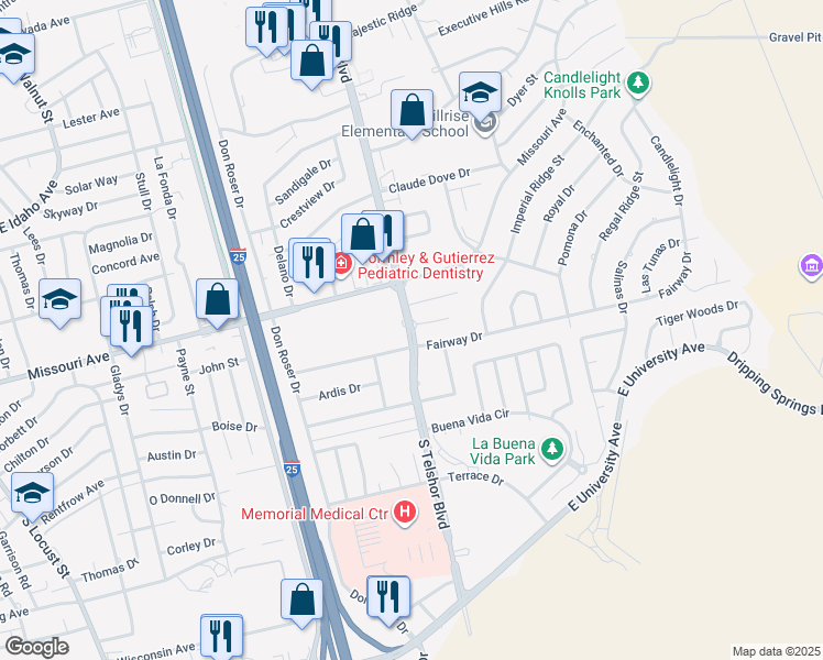 map of restaurants, bars, coffee shops, grocery stores, and more near 2930 Fairway Drive in Las Cruces