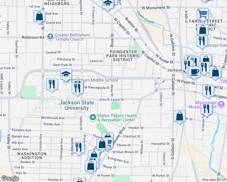 map of restaurants, bars, coffee shops, grocery stores, and more near 927 Canal Street in Jackson