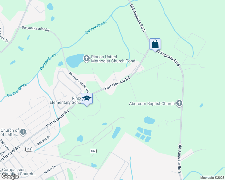 map of restaurants, bars, coffee shops, grocery stores, and more near 1653 Fort Howard Road in Rincon