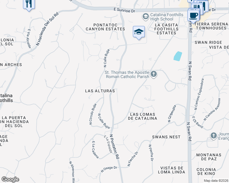map of restaurants, bars, coffee shops, grocery stores, and more near 4217 East Pontatoc Drive in Tucson