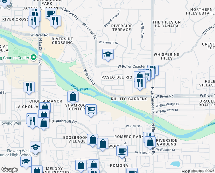 map of restaurants, bars, coffee shops, grocery stores, and more near 1659 West Homecoming Way in Tucson