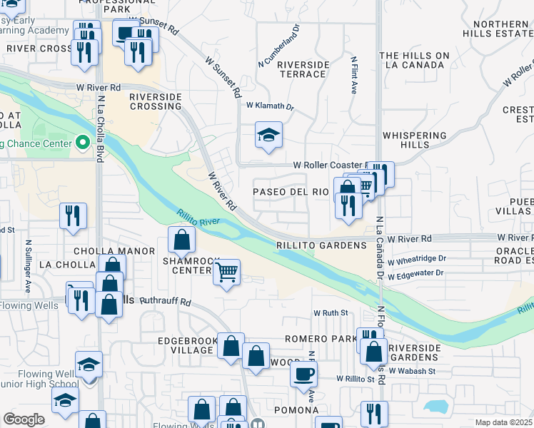 map of restaurants, bars, coffee shops, grocery stores, and more near 1659 West Homecoming Way in Tucson