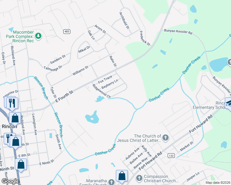 map of restaurants, bars, coffee shops, grocery stores, and more near 306 Aspen Arbor in Rincon