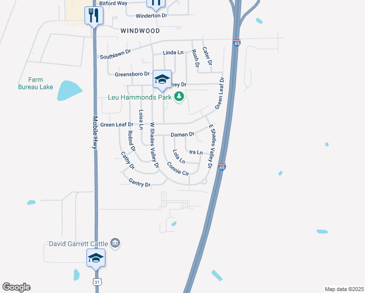 map of restaurants, bars, coffee shops, grocery stores, and more near 5301 Ira Lane in Montgomery