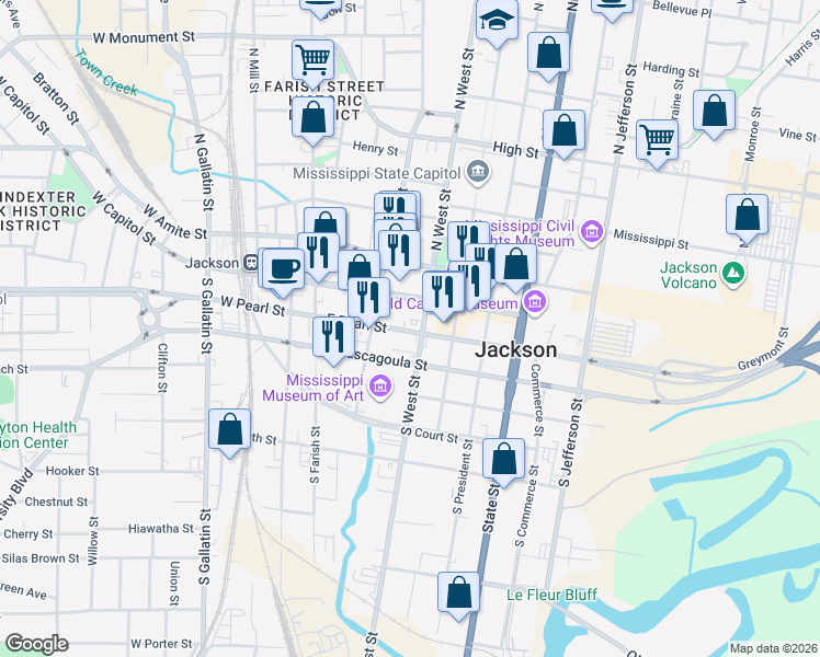 map of restaurants, bars, coffee shops, grocery stores, and more near in Jackson