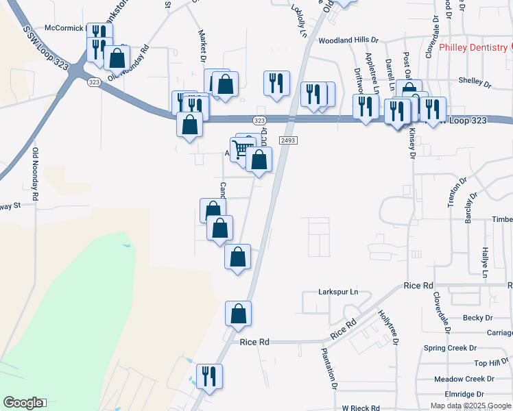 map of restaurants, bars, coffee shops, grocery stores, and more near 4501-4599 DC Dr in Tyler