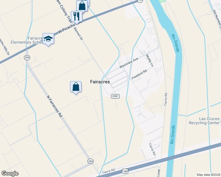 map of restaurants, bars, coffee shops, grocery stores, and more near 505 Bamert Drive in Las Cruces