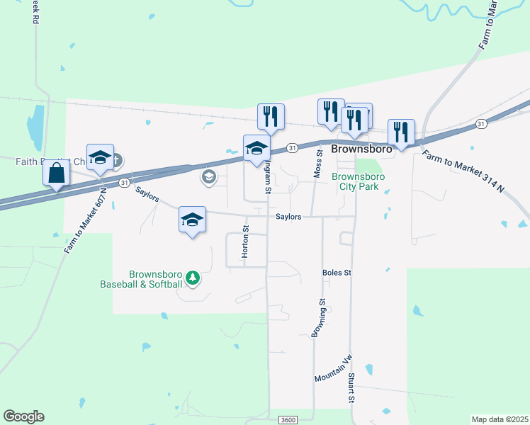 map of restaurants, bars, coffee shops, grocery stores, and more near 14145 Saylors in Brownsboro