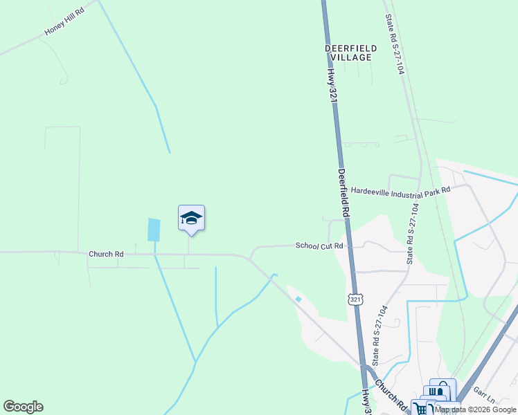 map of restaurants, bars, coffee shops, grocery stores, and more near 73 School Cut Road in Hardeeville