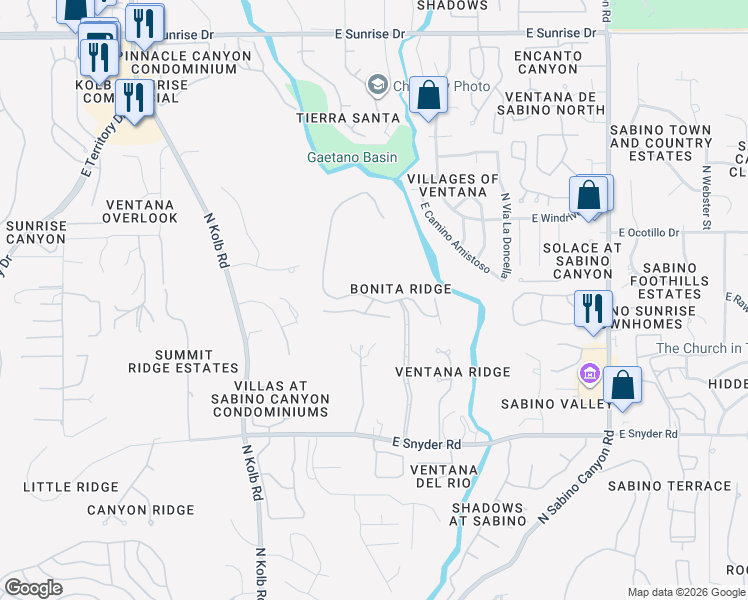 map of restaurants, bars, coffee shops, grocery stores, and more near 5500 Valley Vista Drive in Tucson