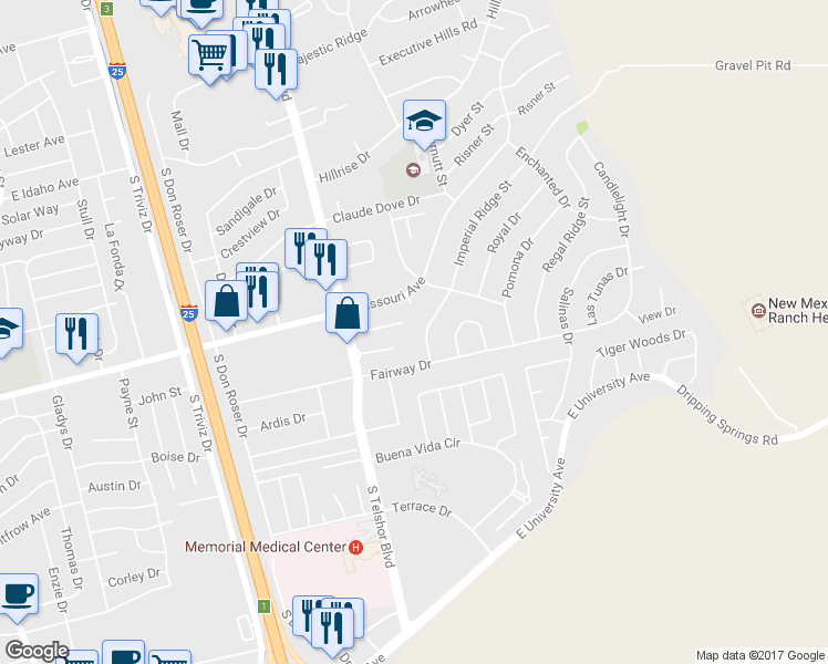 map of restaurants, bars, coffee shops, grocery stores, and more near 1821 Imperial Ridge Street in Las Cruces