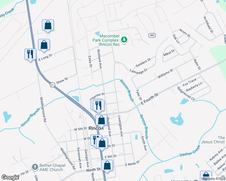 map of restaurants, bars, coffee shops, grocery stores, and more near 802 Lexington Avenue in Rincon