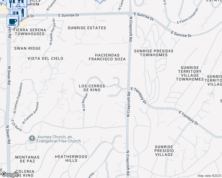 map of restaurants, bars, coffee shops, grocery stores, and more near 5409 East Placita Apan in Tucson