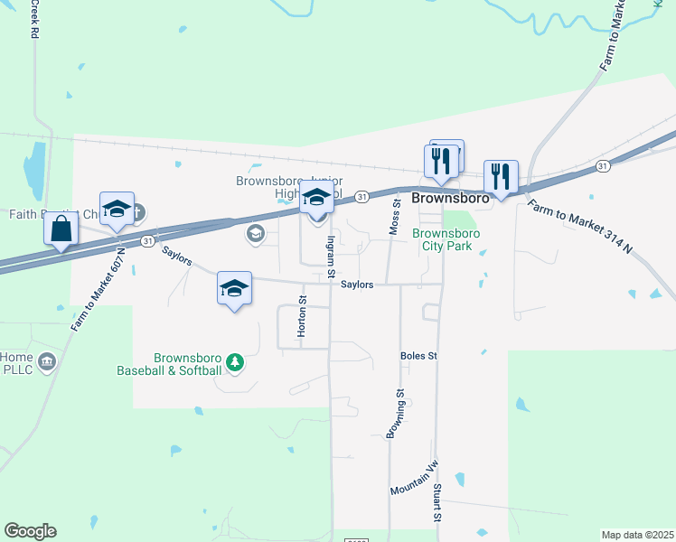 map of restaurants, bars, coffee shops, grocery stores, and more near 14145 Saylors in Brownsboro